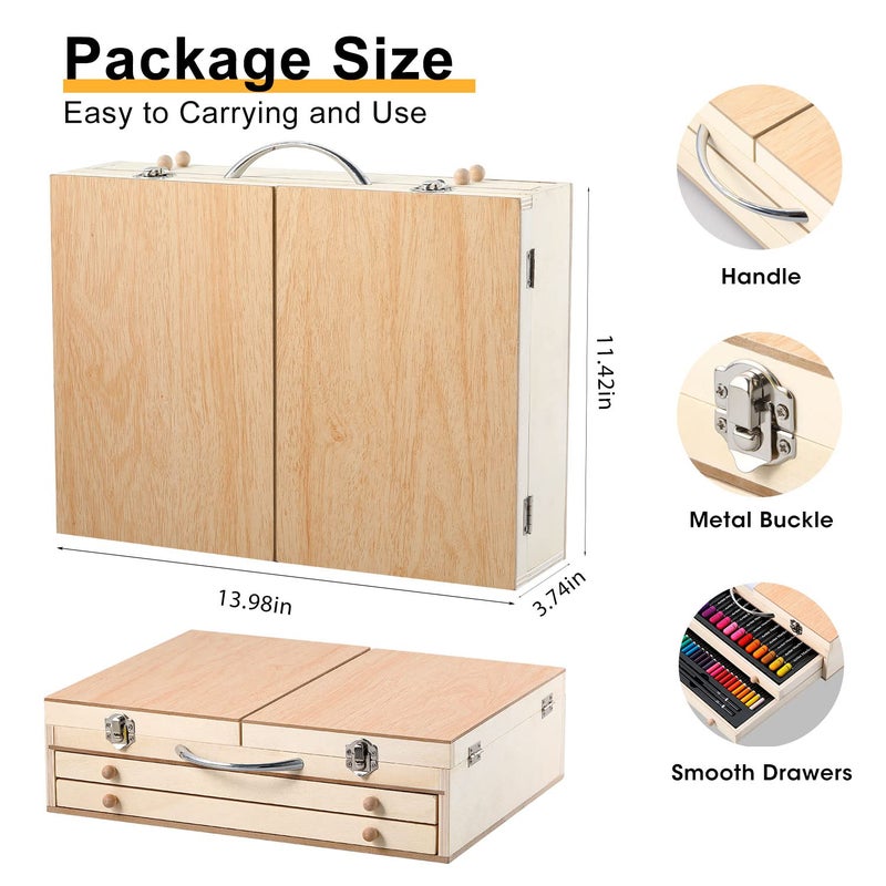 Vigorfun Art Supplies, Wooden Art Set Crafts Kit with Drawing Easel, Deluxe Kids Art Set, Oil Pastels, Colored Pencils, Watercolor Cakes, Creative Gift for Kids, Teens, Beginners Girls Boys - Image 5